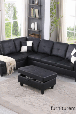 6 Seater Black L Shape Sofa Set For Sale In Lahore