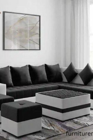 7 Seater Black L Shape Sofa Set + Ottoman For Sale In Lahore DHA