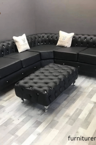 leather 5 Seater Black L Shape + Ottoman For Sale In Lahore