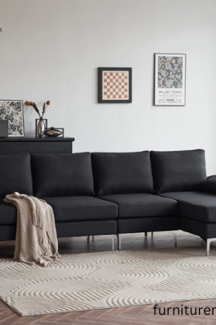 Simple 5 Seater Black L Shape Sofa Set For Sale In Lahore DHA