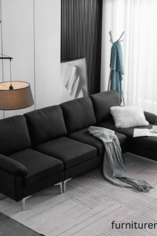 5 Seater Black L Shape Sofa Set For Living Room In Lahore
