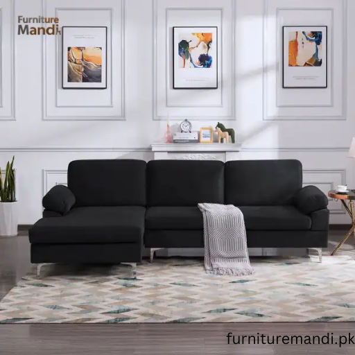 4 Seater Black L Shape Sofa Set For Living Room In Lahore