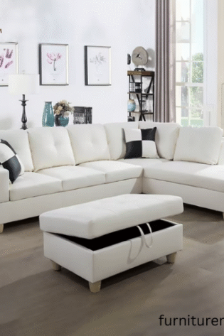 L-Shaped White Sofa With Ottoman Lahore
