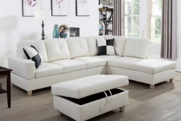 L-Shaped White Sofa With Ottoman Lahore