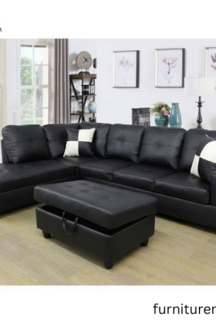6 Siter Black L Shape Sofa Set + Ottoman For Sale In Lahore